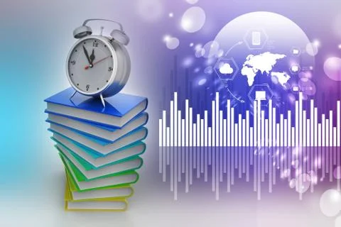 Alarm clock on books イラスト素材