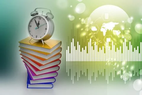 Alarm clock on books Stock Illustration
