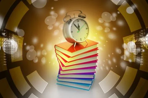 Alarm clock on books イラスト素材