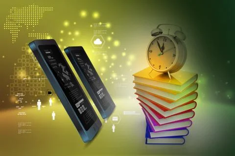 Alarm clock on books イラスト素材