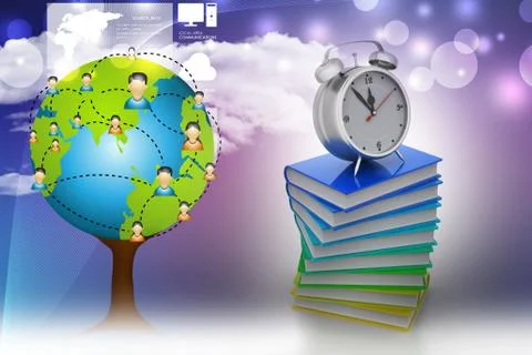 Alarm clock on books Illustrazione stock