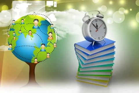 Alarm clock on books Stock Illustration