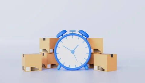 Alarm clock with cardboard boxes, moving day, cargo transportation service Stock Illustration