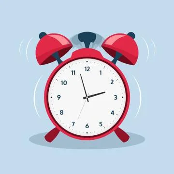 Alarm clock. Cartoon old ringing clock for morning alert. Vector flat wake up Stockillustratie