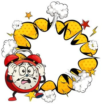 Alarm Clock Cartoon Surprised by Comic Explosion Stock Illustration