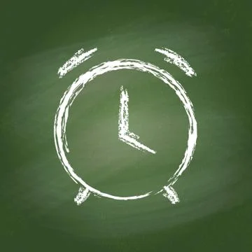 Alarm clock chalk vector icon on green chalkboard Stock-Illustration