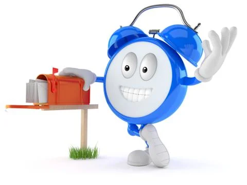 Alarm clock character with mailbox Stock Illustration
