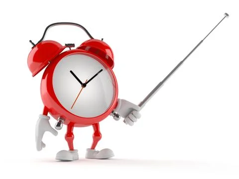 Alarm clock character with pointer stick Stock Illustration