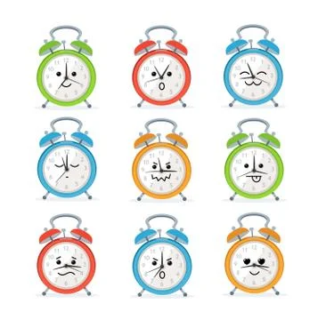 Alarm Clock Characters Mascot Set. Vector Stock Illustration
