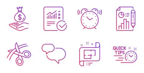 Alarm clock, Checked calculation and Income money icons set. Vector Stockillustratie