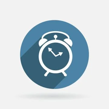 Alarm clock. circle blue icon with shadow. Stock Illustration