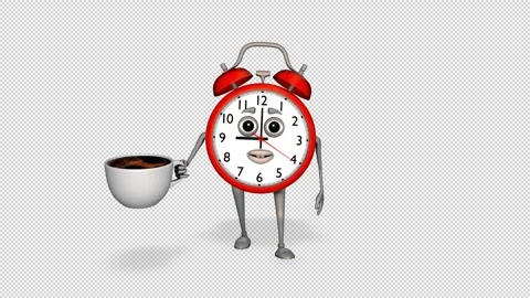 Alarm Clock Coffee Cup Loop on Alpha Channel Stock Footage 166684282