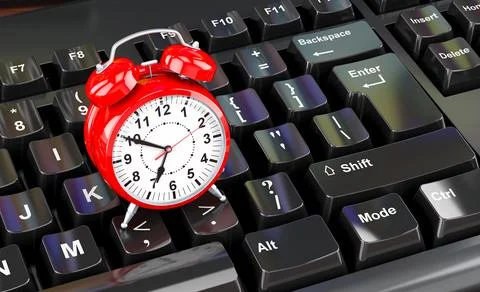 Alarm clock on computer keyboard concept, 3D rendering イラスト素材