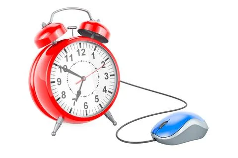 Alarm clock with computer mouse, 3D rendering Stock Illustration