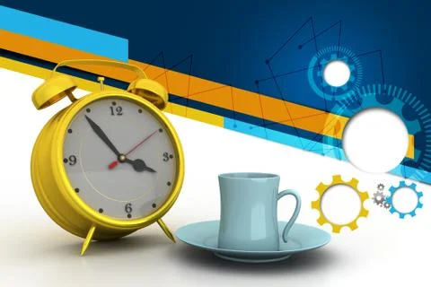 Alarm clock with cup of tea Stock Illustration
