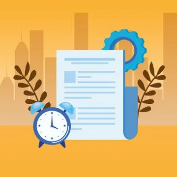 Alarm clock with document file Stock Illustration