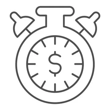 Alarm clock with dollar thin line icon. Time is money, coin countdown clock Stock Illustration