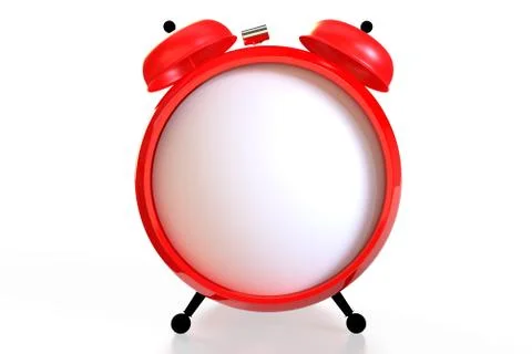 Alarm clock with an empty clock face on white background. 3D rendering Stockillustratie
