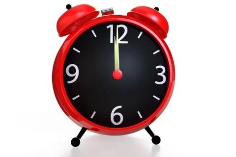 Alarm clock with an empty clock face on white background. 3D rendering Stockillustratie