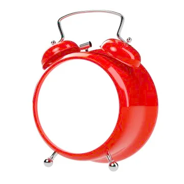 Alarm clock with an empty clock face on white background. 3D rendering Illustrazione stock