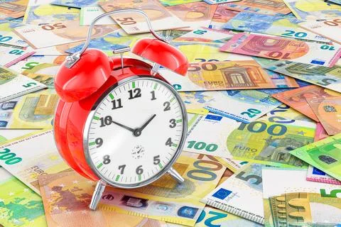 Alarm clock on the euro background, 3D rendering Stock Illustration