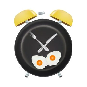 Alarm Clock Face With A Fork And Spoon Isolated On A White Background. Concept Stock Illustration