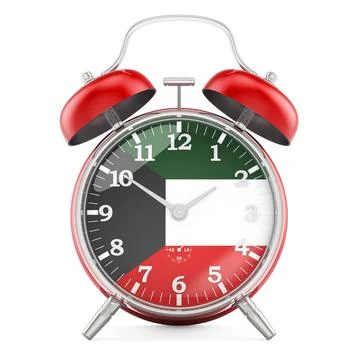 Alarm clock with flag of Kuwait, 3D rendering Stock Illustration