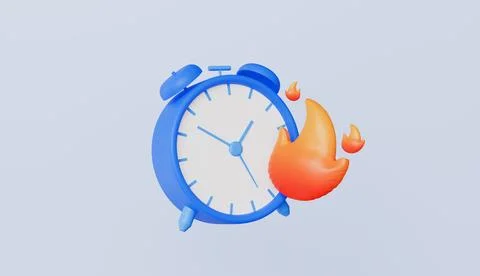Alarm clock with flames, deadlines, time management, symbolizing urgency Stock Illustration