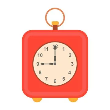 Alarm clock in flat design. Retro red timer in square shape with ring. Vect.. 스톡 일러스트