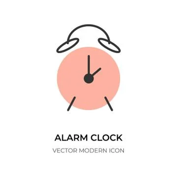 Alarm clock flat line icon watch logo wake vector Stock Illustration