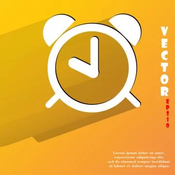 Alarm clock. Flat modern web button with long shadow and space for your text Stock Illustration