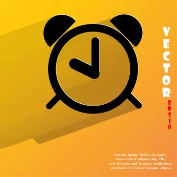 Alarm clock. Flat modern web button with long shadow and space for your text Illustrazione stock