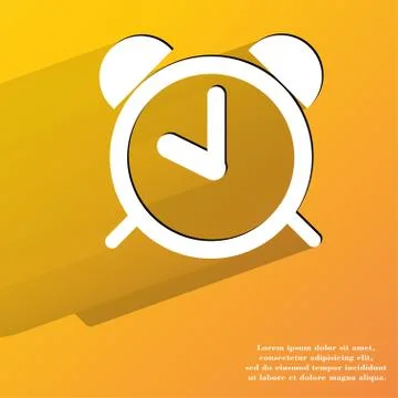 Alarm clock. Flat modern web button with long shadow and space for your text Illustrazione stock