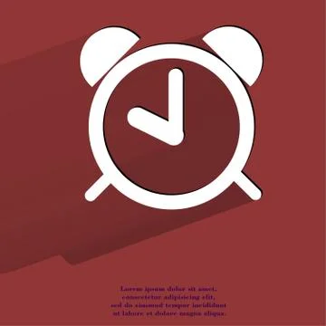 Alarm clock. Flat modern web button with long shadow and space for your text 스톡 일러스트
