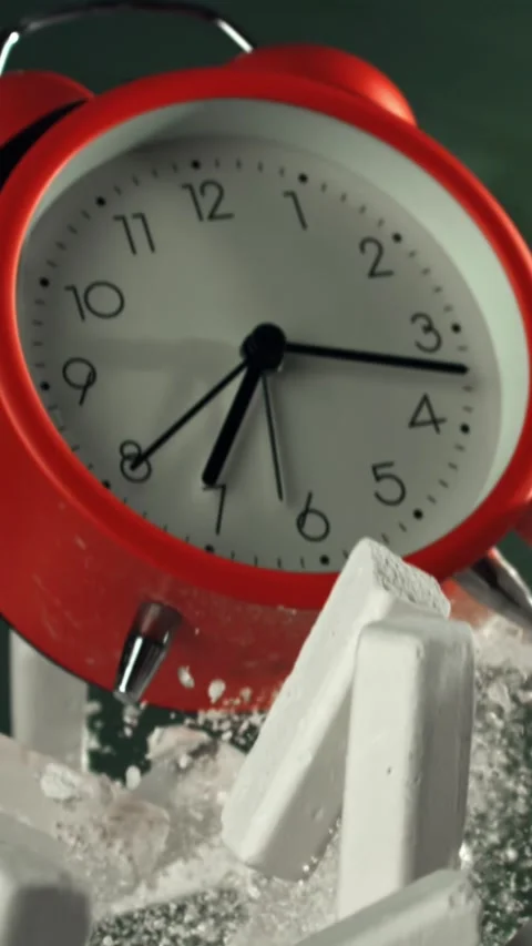 Alarm clock flies with school chalk against the background of the blackboard Stock Footage 335384784