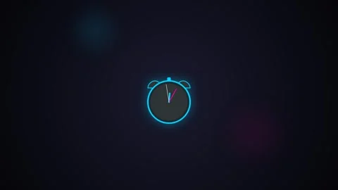 Alarm clock with glowing blue neon outline ticking Stock Footage 346430948