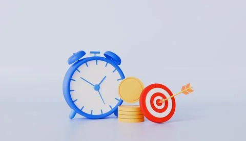Alarm Clock with Goal and Stack of Coins, disciplined saving and investing Stock Illustration