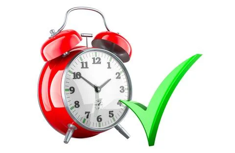 Alarm clock with green check mark, 3D rendering Stock Illustration