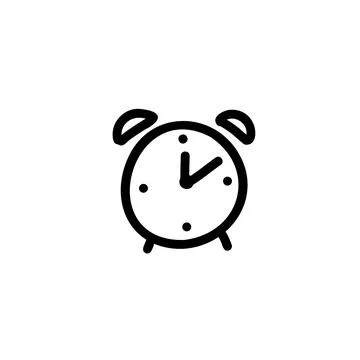 Alarm clock hand drawn simple sketch. Vector black line illustration isolat.. Stock Illustration