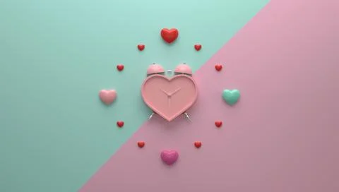 Alarm clock with heart shape as hour mark 3D render illustration Stock Illustration