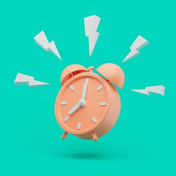 Alarm clock icon in action. Simple 3d render illustration on vibrant backgrou Illustrazione stock