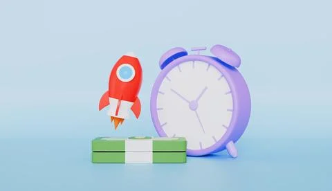 Alarm clock icon, banknotes and rocket, business boost, economic timing 스톡 일러스트