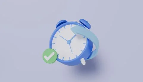 Alarm clock icon with check marks and arrows around, fast delivery or time Stock Illustration