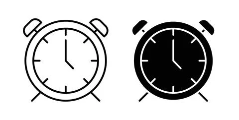 Alarm clock icon collection in black, Line icons, flat symbols イラスト素材