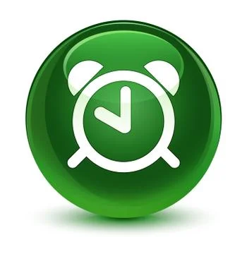 Alarm clock icon glassy soft green round button 스톡 일러스트