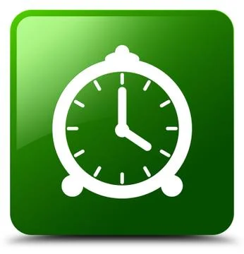 Alarm clock icon green square button Stock Illustration
