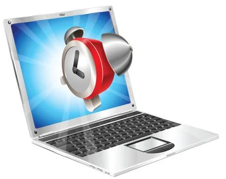 Alarm clock icon laptop concept 스톡 일러스트