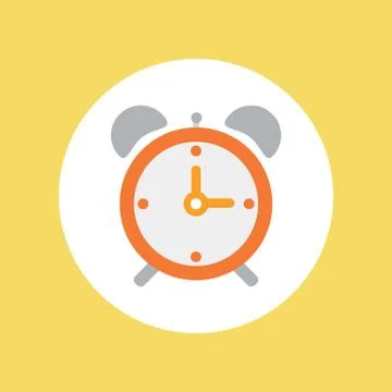 Alarm clock icon with long shadow. Flat design style. Clock silhouette. Simple Stock Illustration
