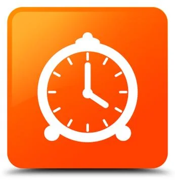 Alarm clock icon orange square button Stock Illustration