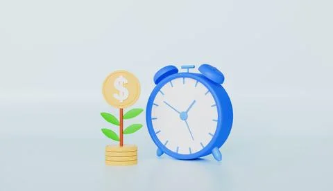 Alarm clock icon, saving money growing over time, compound interest Ilustración de archivo